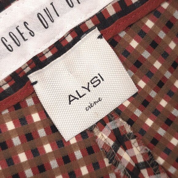 ALYSI Women’s Pants Size 12 Plaid Check Gingham ITALY MADE Skinny Straight Brown - Picture 2 of 12